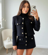 Comprar Conjunto tweed feminino preto com saia e blazer cropped elegante para trabalho ou evento em promoção ZARA